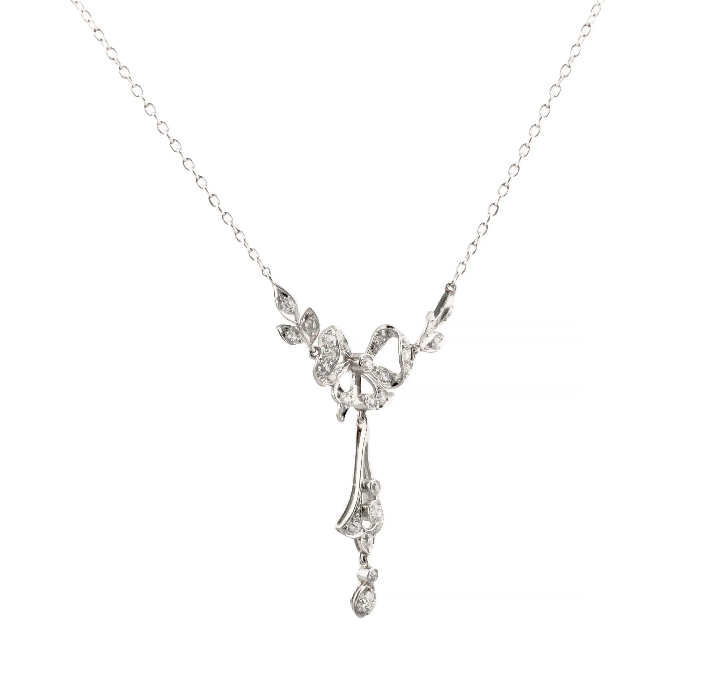 Edwardian 1.70ctw Mine Cut Diamond Lavalier Necklace in Platinum