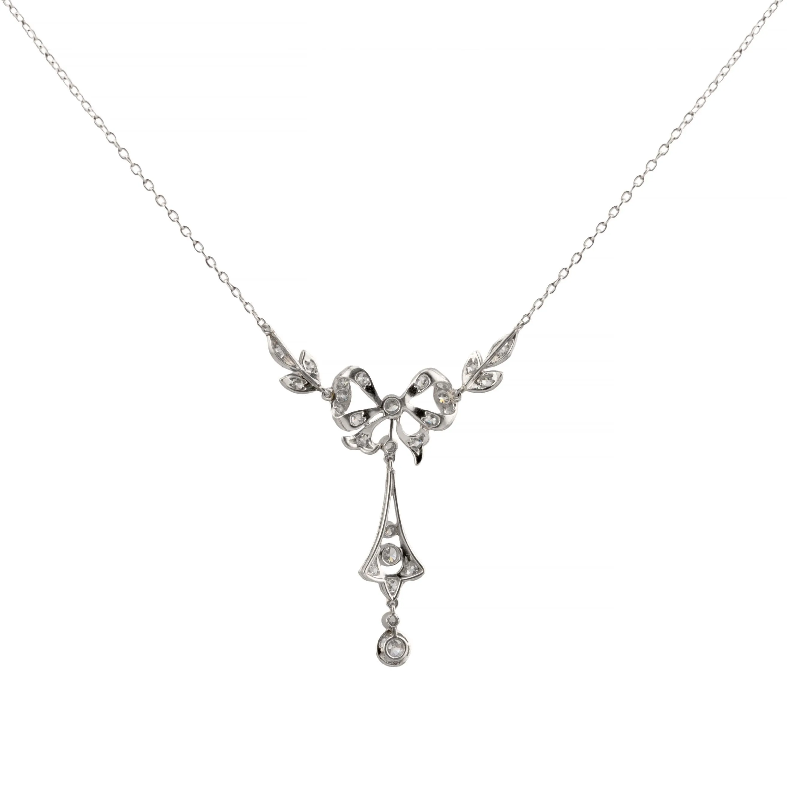 Edwardian 1.70ctw Mine Cut Diamond Lavalier Necklace in Platinum