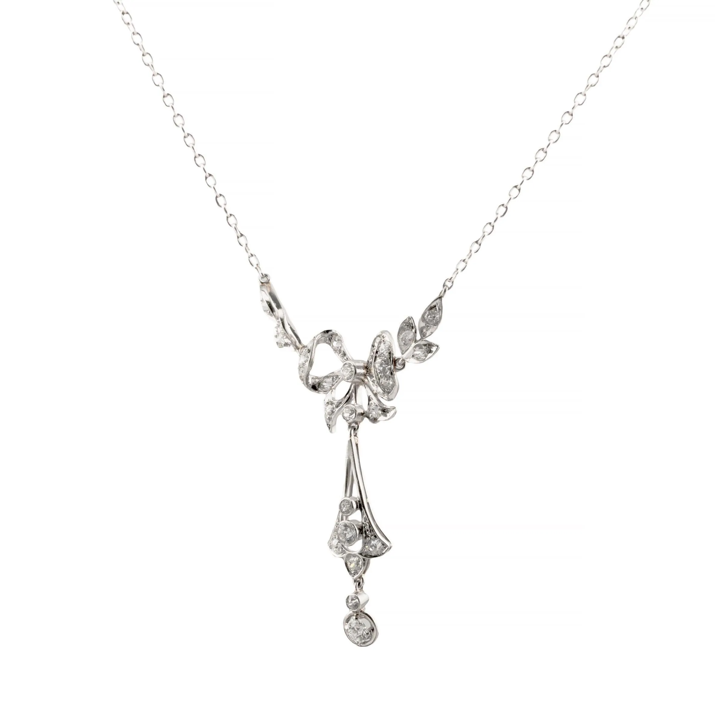 Edwardian 1.70ctw Mine Cut Diamond Lavalier Necklace in Platinum