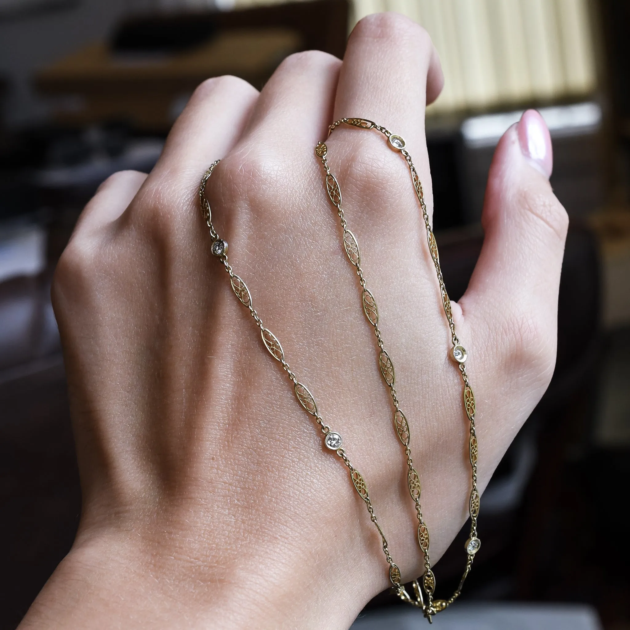 Edwardian Diamond & Infinity Knot Chain, 29"