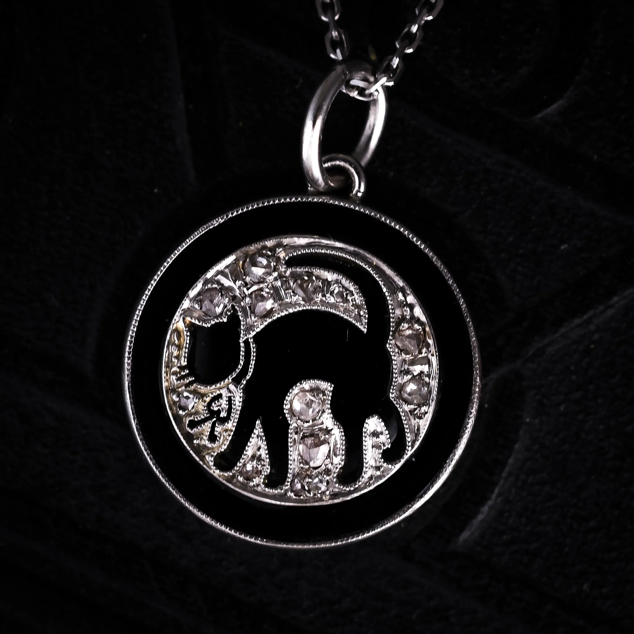 Edwardian Millegrain Platinum Black Cat Pendant