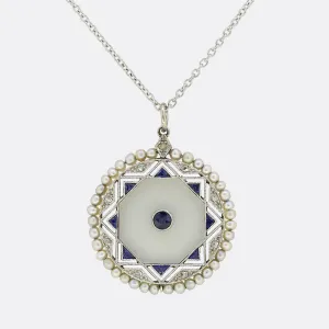 Edwardian Natural Pearl, Sapphire and Diamond Necklace
