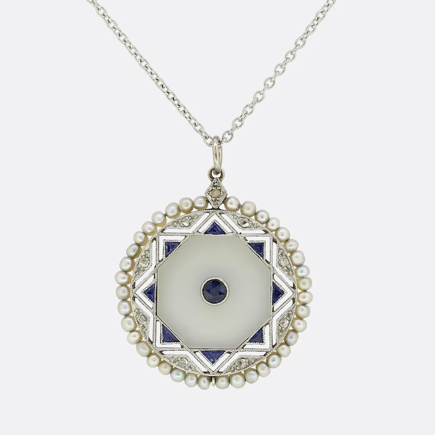 Edwardian Natural Pearl, Sapphire and Diamond Necklace