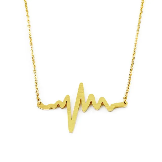EKG Heartbeat Necklace Stainless Steel Nurse Doctor Jewelry Women Clavicle Medical Stethoscope Heart Beat Wave Pendant Necklaces