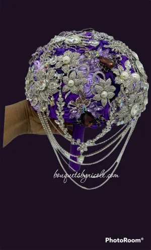 ELEGANCE ~ Cascading Flat Satin Roses Brooch Bouquet