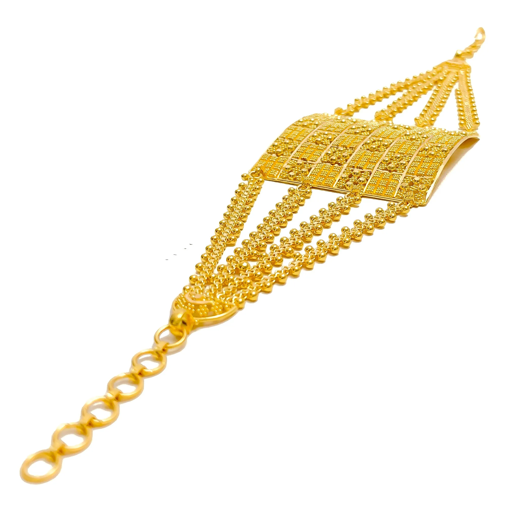 Elegant Checkered Block 22k Gold Statement Bracelet