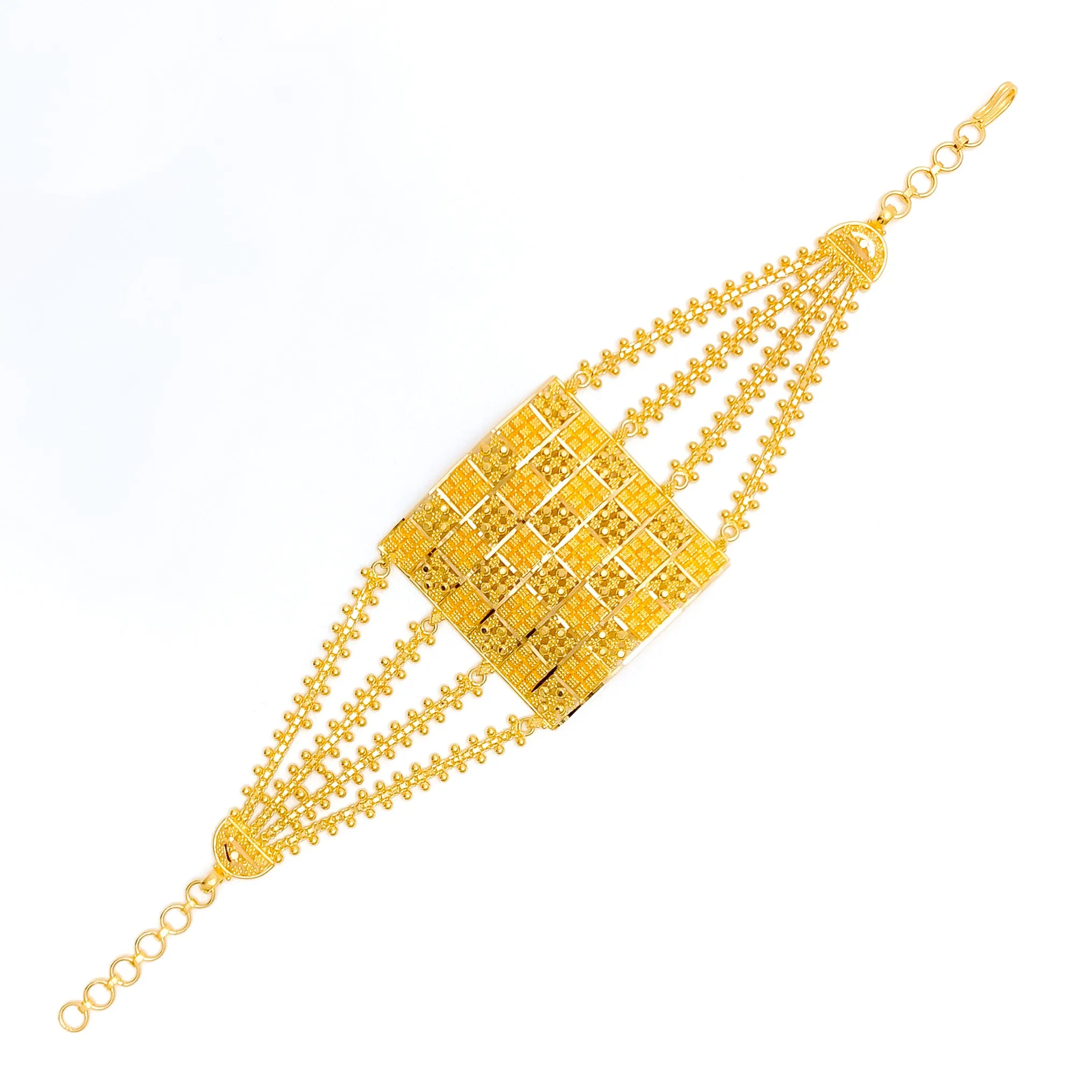 Elegant Checkered Block 22k Gold Statement Bracelet