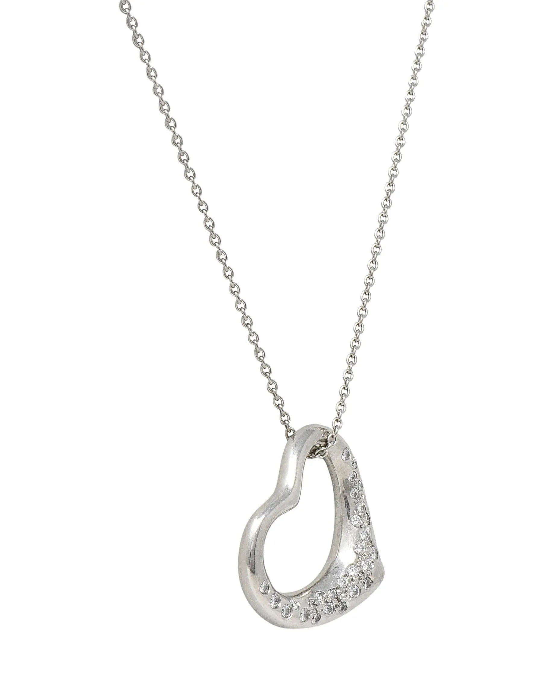 Elsa Peretti Tiffany & Co. Diamond Platinum 22MM Open Heart Vintage Pendant Necklace