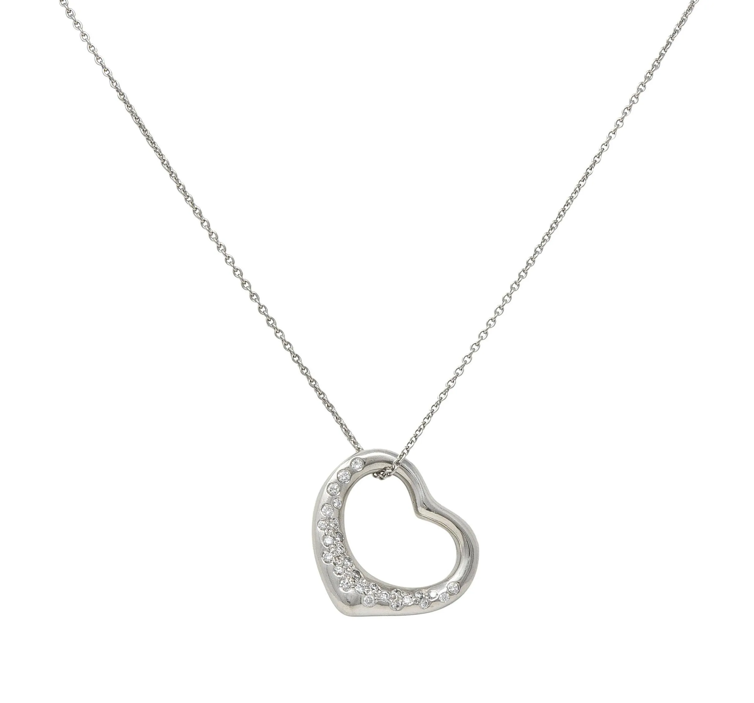 Elsa Peretti Tiffany & Co. Diamond Platinum 22MM Open Heart Vintage Pendant Necklace