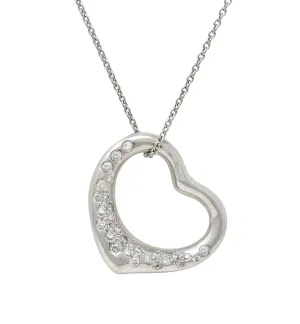 Elsa Peretti Tiffany & Co. Diamond Platinum 22MM Open Heart Vintage Pendant Necklace
