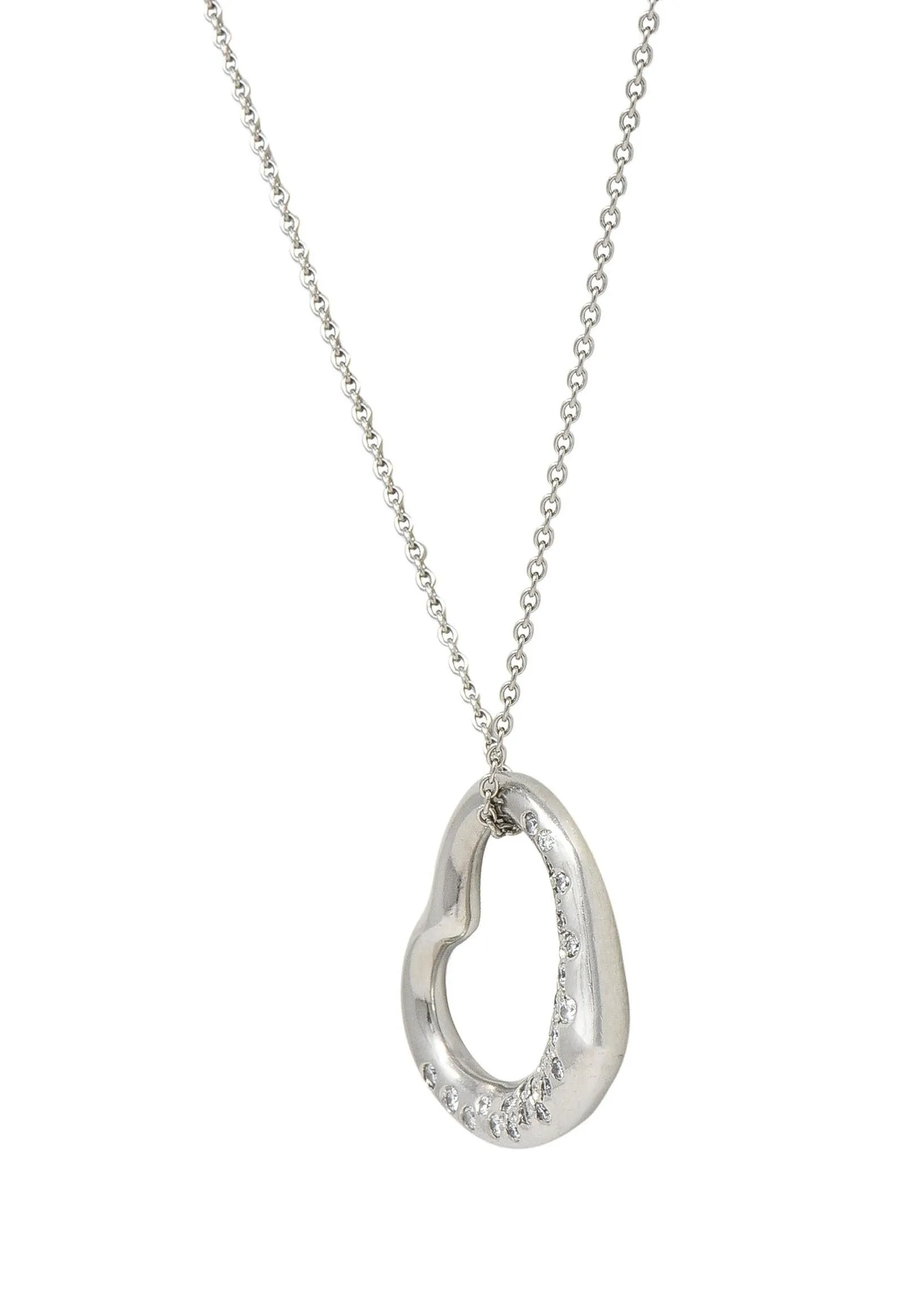 Elsa Peretti Tiffany & Co. Diamond Platinum 22MM Open Heart Vintage Pendant Necklace