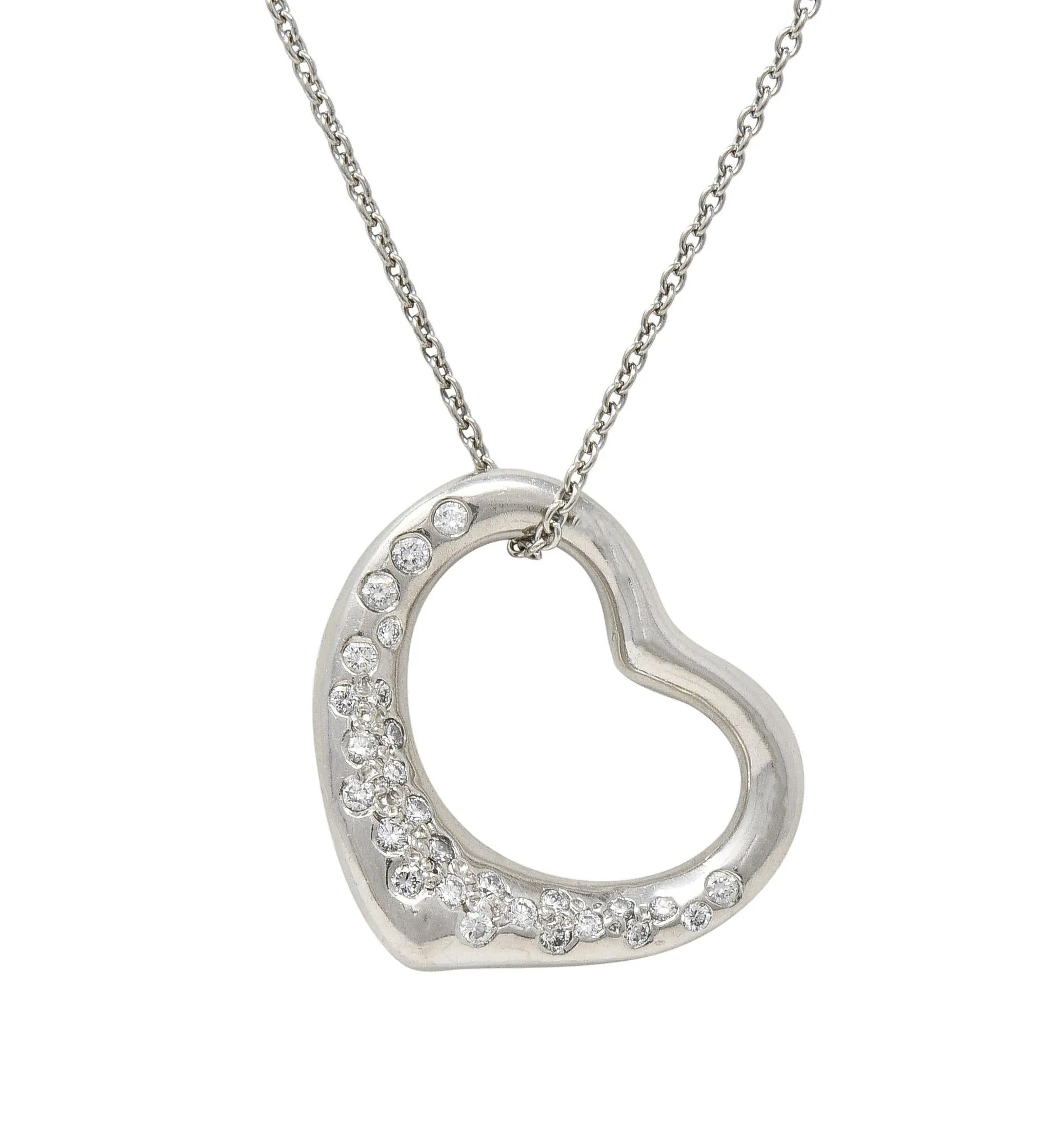Elsa Peretti Tiffany & Co. Diamond Platinum 22MM Open Heart Vintage Pendant Necklace