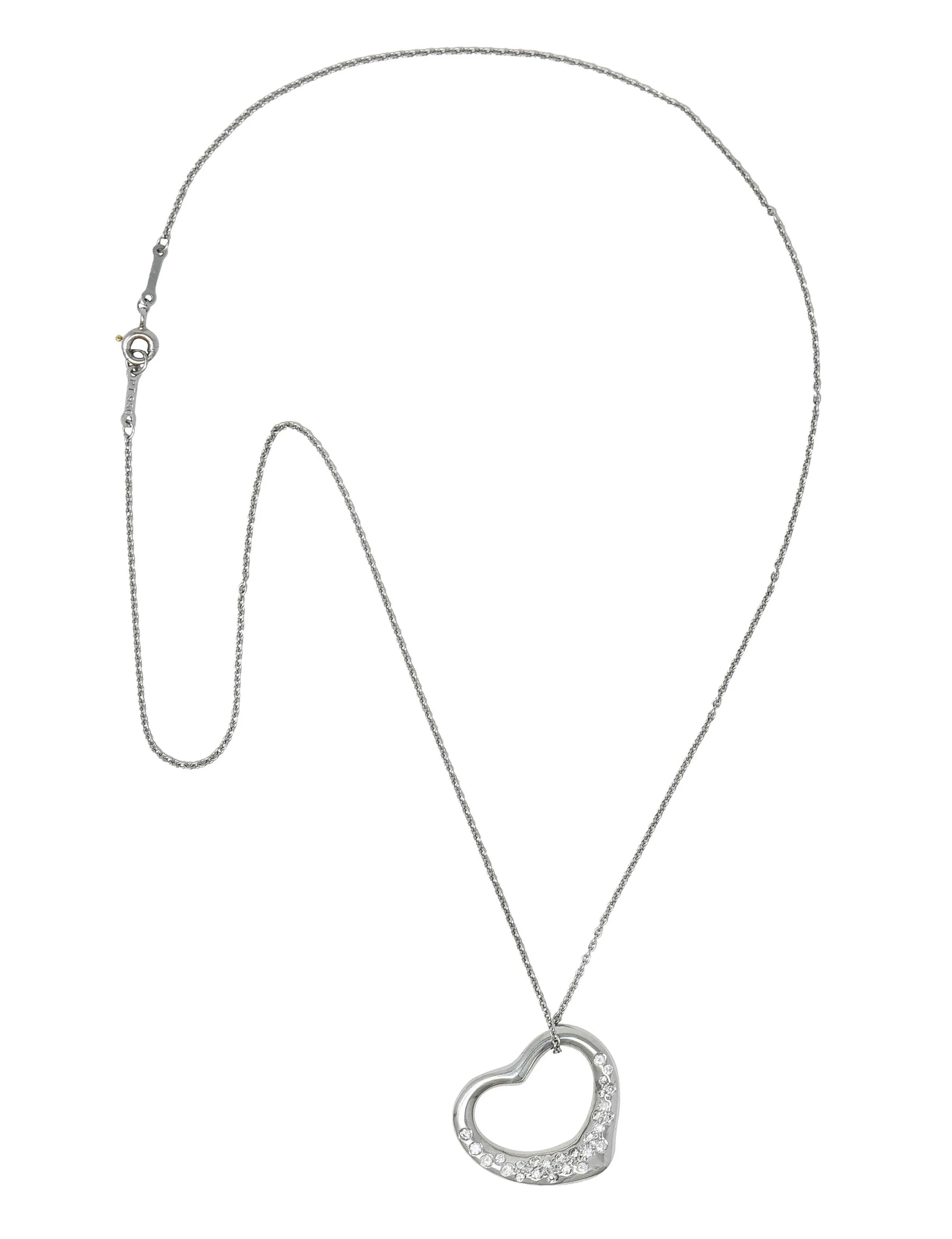 Elsa Peretti Tiffany & Co. Diamond Platinum 22MM Open Heart Vintage Pendant Necklace
