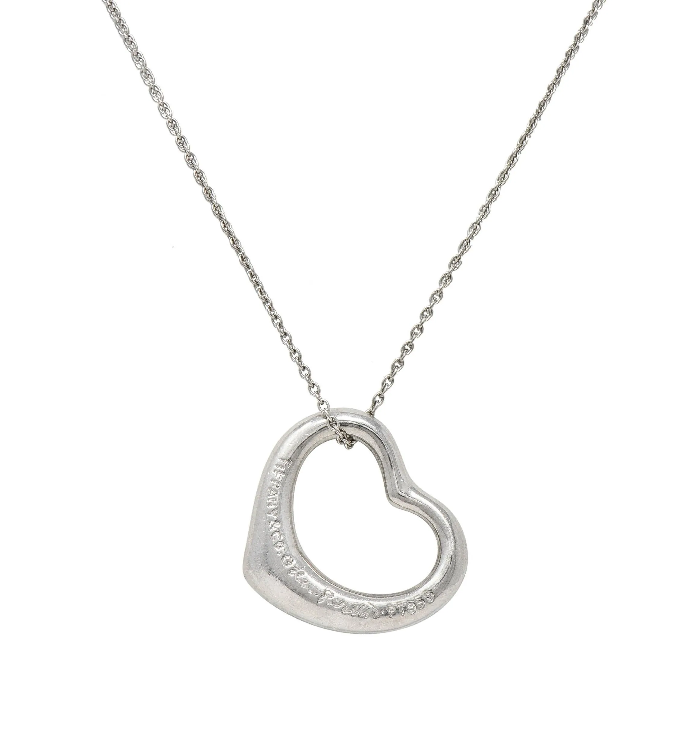 Elsa Peretti Tiffany & Co. Diamond Platinum 22MM Open Heart Vintage Pendant Necklace