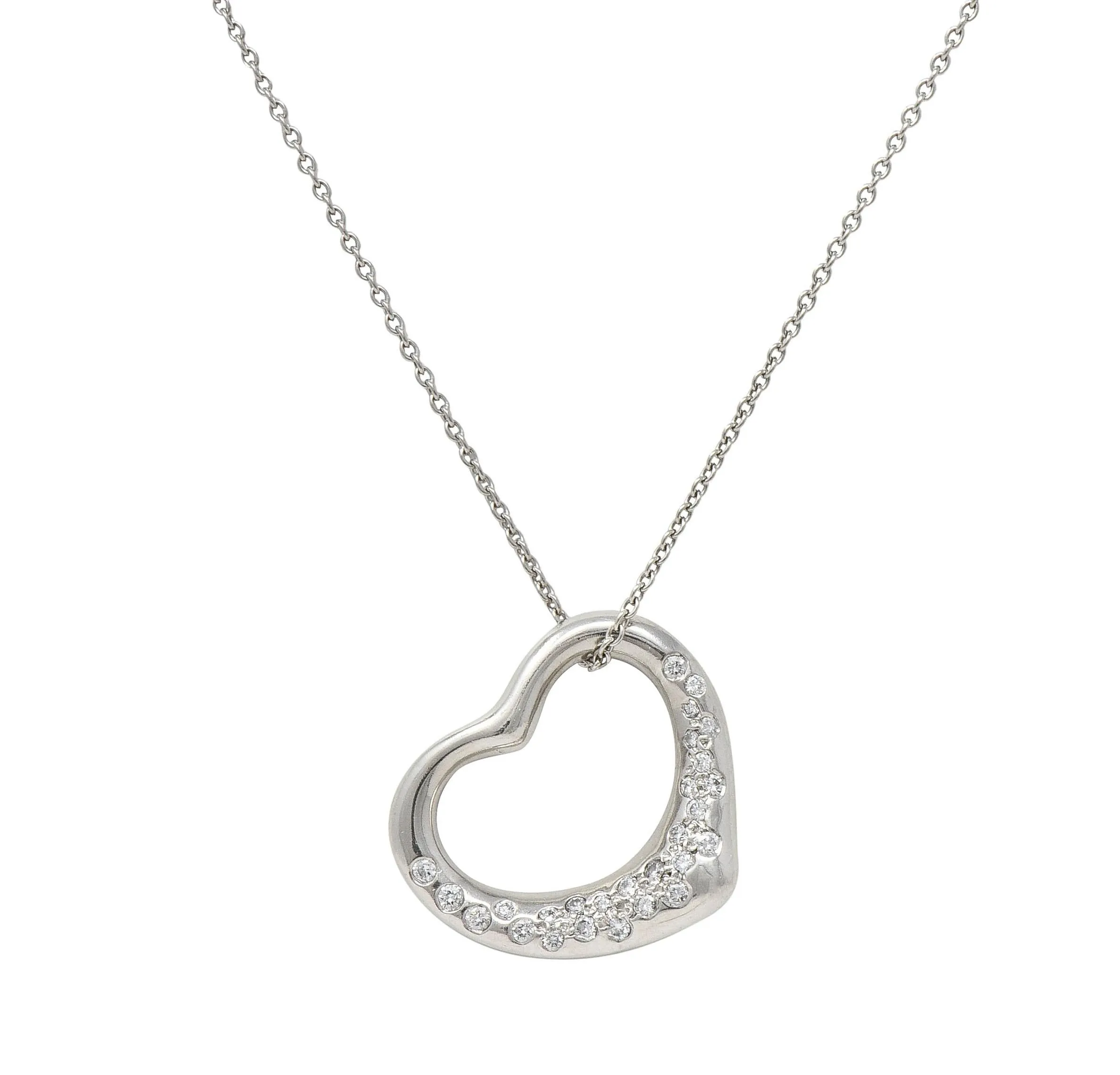Elsa Peretti Tiffany & Co. Diamond Platinum 22MM Open Heart Vintage Pendant Necklace