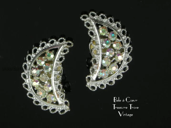 Emmons Brooch & Earrings Set Shimmering Lace Vintage 1960s