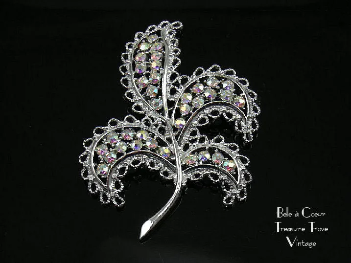 Emmons Brooch & Earrings Set Shimmering Lace Vintage 1960s