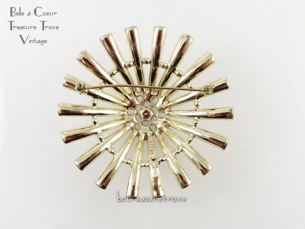 Emmons Kismet Huge Brooch Pin Vintage Atomic Gold Tone & Pastel Stones 1960s