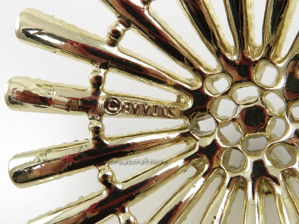 Emmons Kismet Huge Brooch Pin Vintage Atomic Gold Tone & Pastel Stones 1960s