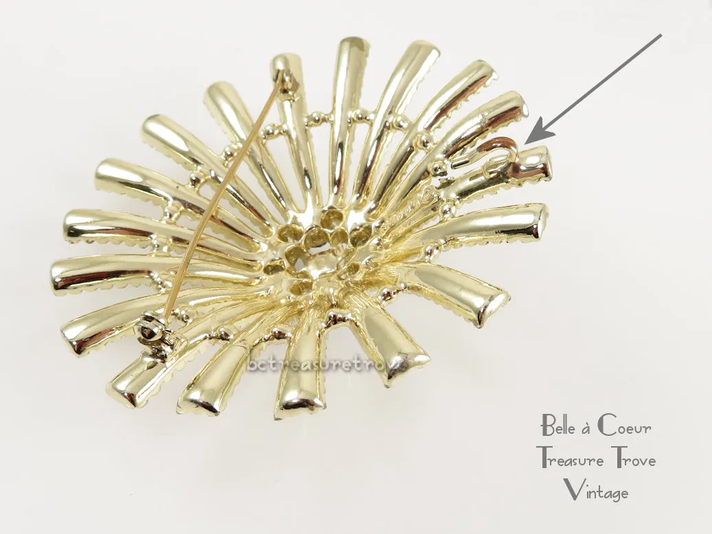 Emmons Kismet Huge Brooch Pin Vintage Atomic Gold Tone & Pastel Stones 1960s