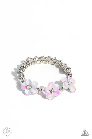 Endlessly Ethereal - Multi - Iridescent Sequin Rhinestone Center Flower Paparazzi Coil Bracelet - September 2023 Glimpses of Malibu