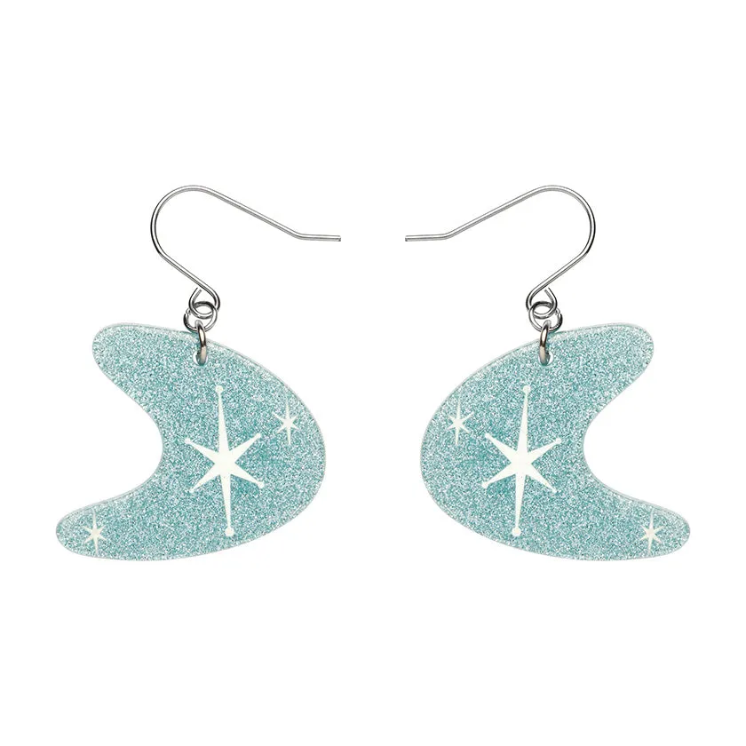 Erstwilder Atomic Boomerang Glitter Drop Earrings - blue