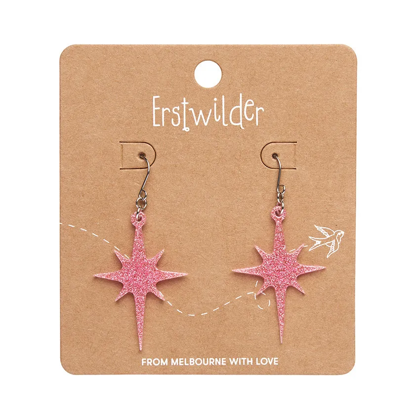 Erstwilder Atomic Star Glitter Drop Earrings - pink