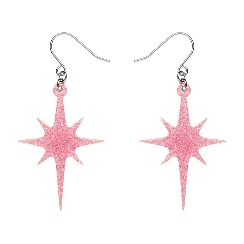 Erstwilder Atomic Star Glitter Drop Earrings - pink