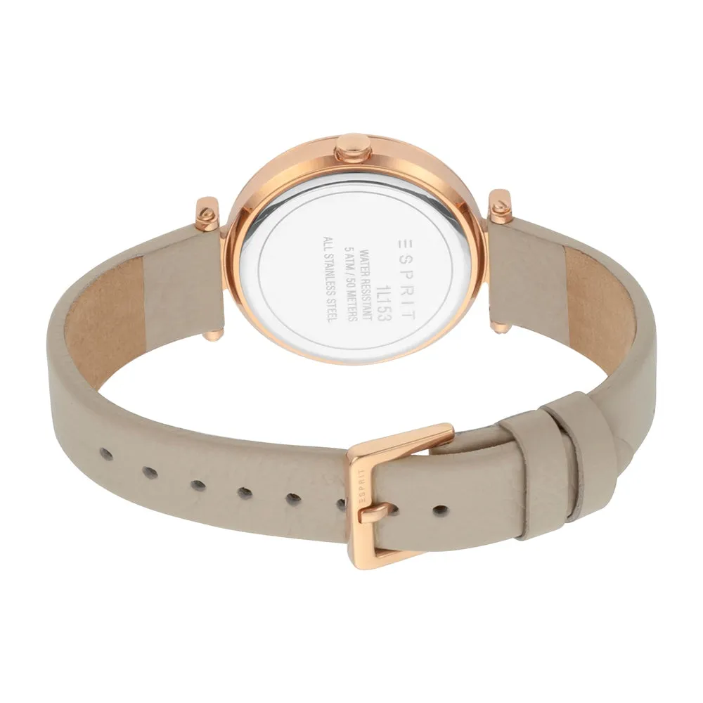 Esprit Ladies Watch Beige Leather Strap Ip Rose Gold Case & White Dial