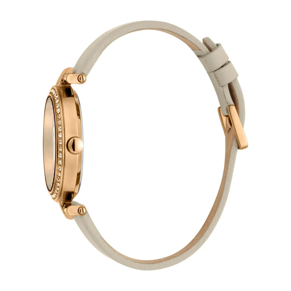 Esprit Ladies Watch Beige Leather Strap Ip Rose Gold Case & White Dial