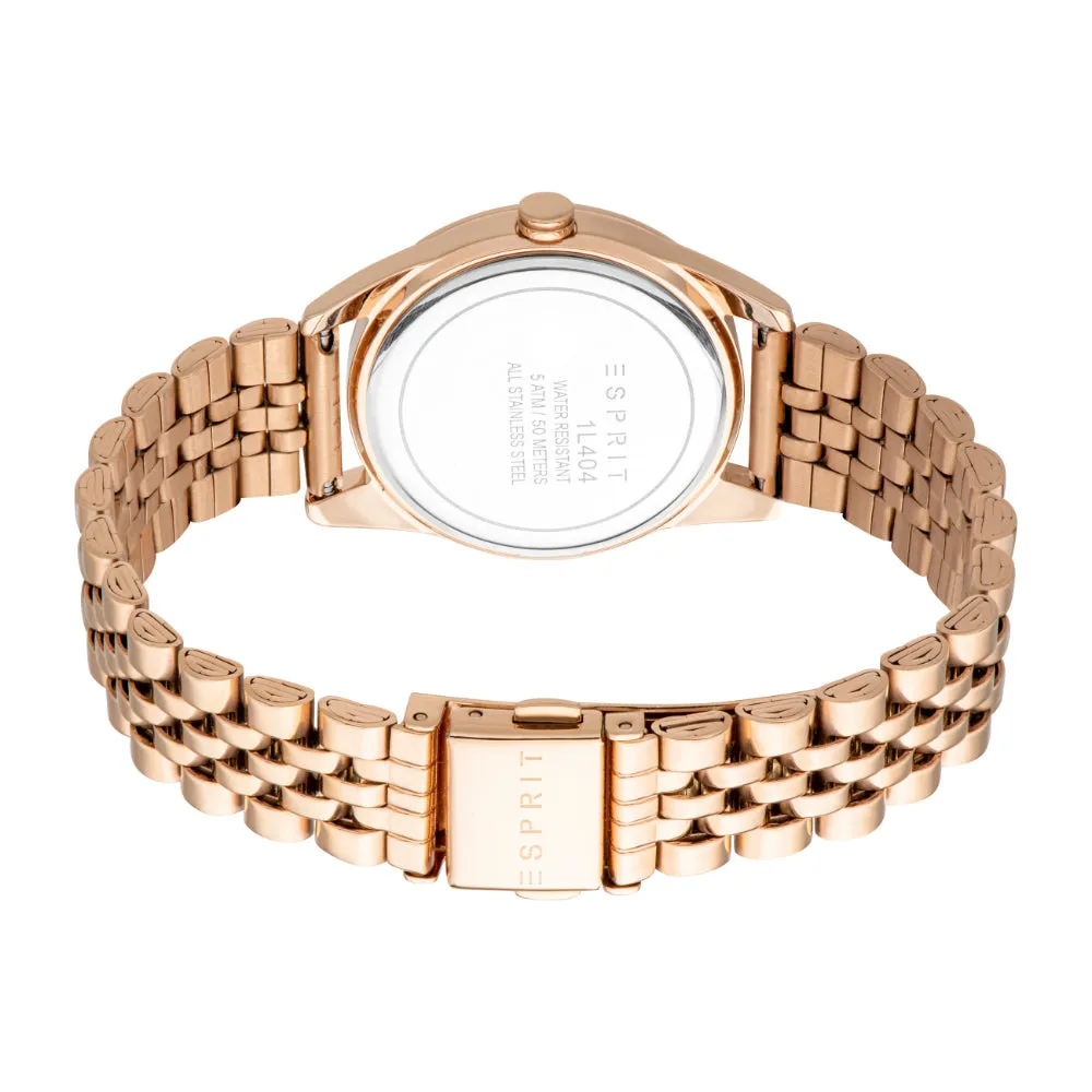 Esprit Liora Ladies Rose Gold Color Watch with Metal Bracelet and Three Hands