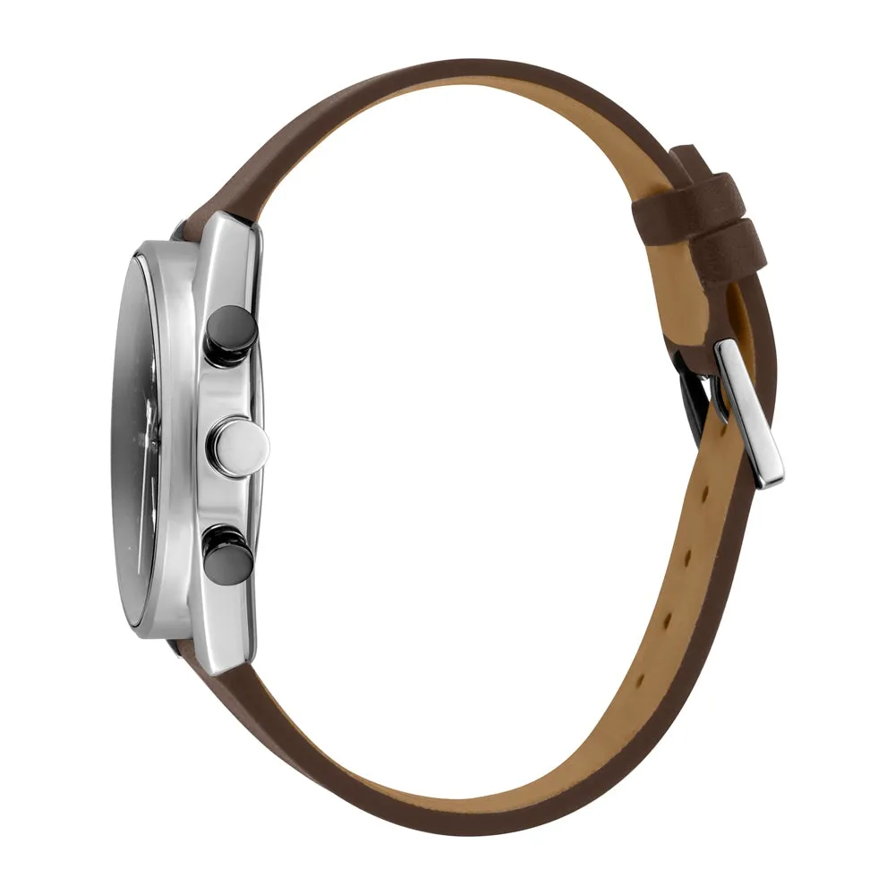 Esprit Men's Chronograph Watch Brown Leather & White Dial With Date