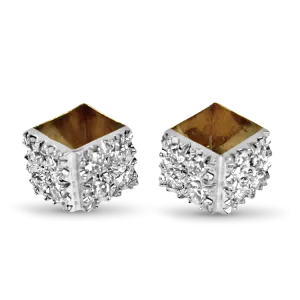Estate 14K White & Yellow Gold Cube Diamond Earrings