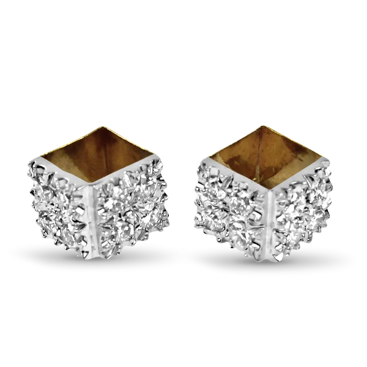 Estate 14K White & Yellow Gold Cube Diamond Earrings