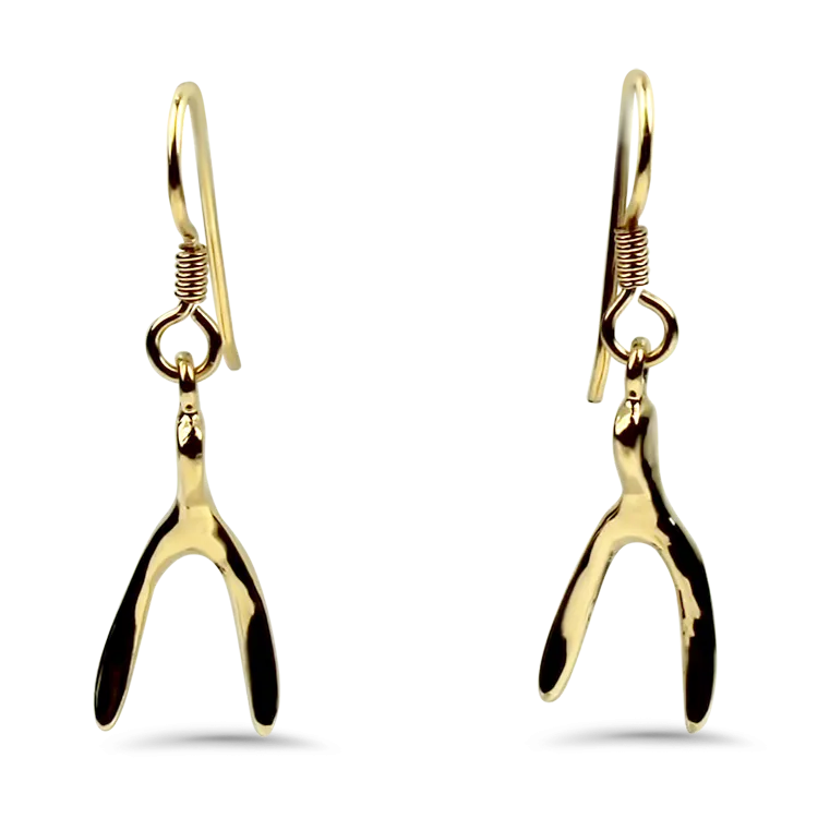 Estate 14K Yellow Gold Wishbone Dangle Earrings