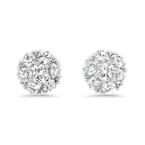 Estate 18k White Gold Floral Diamond Stud Earrings