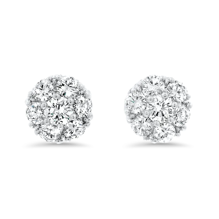 Estate 18k White Gold Floral Diamond Stud Earrings