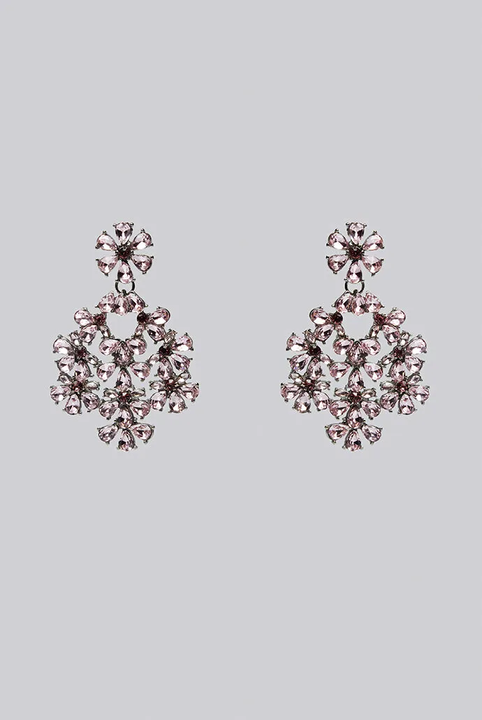 Evie Floral Drop Oversized Pink Stone Earrings