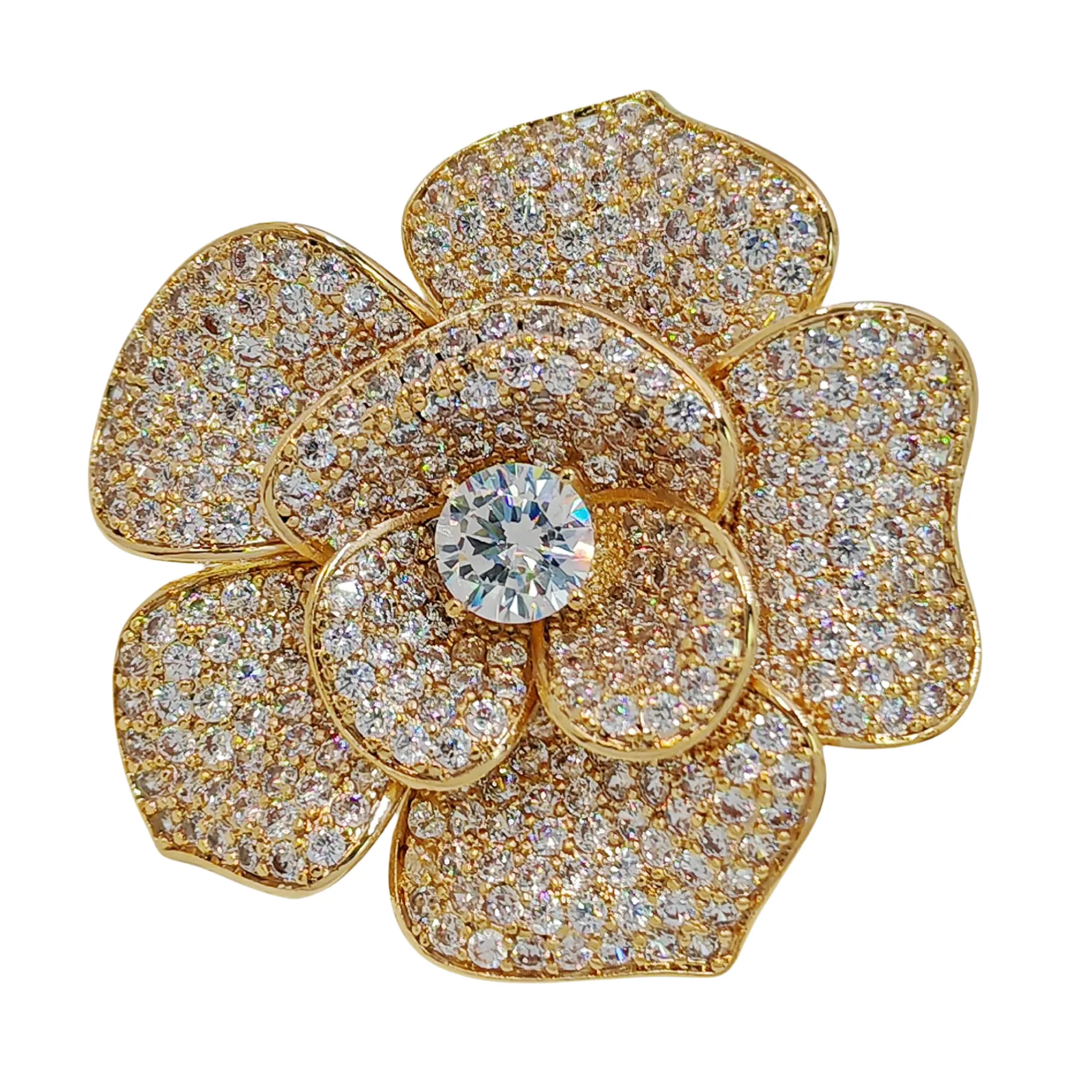 Exquisite Gold - Plated Flower - Shaped CZ Brooch - Perfect for Any Occasion