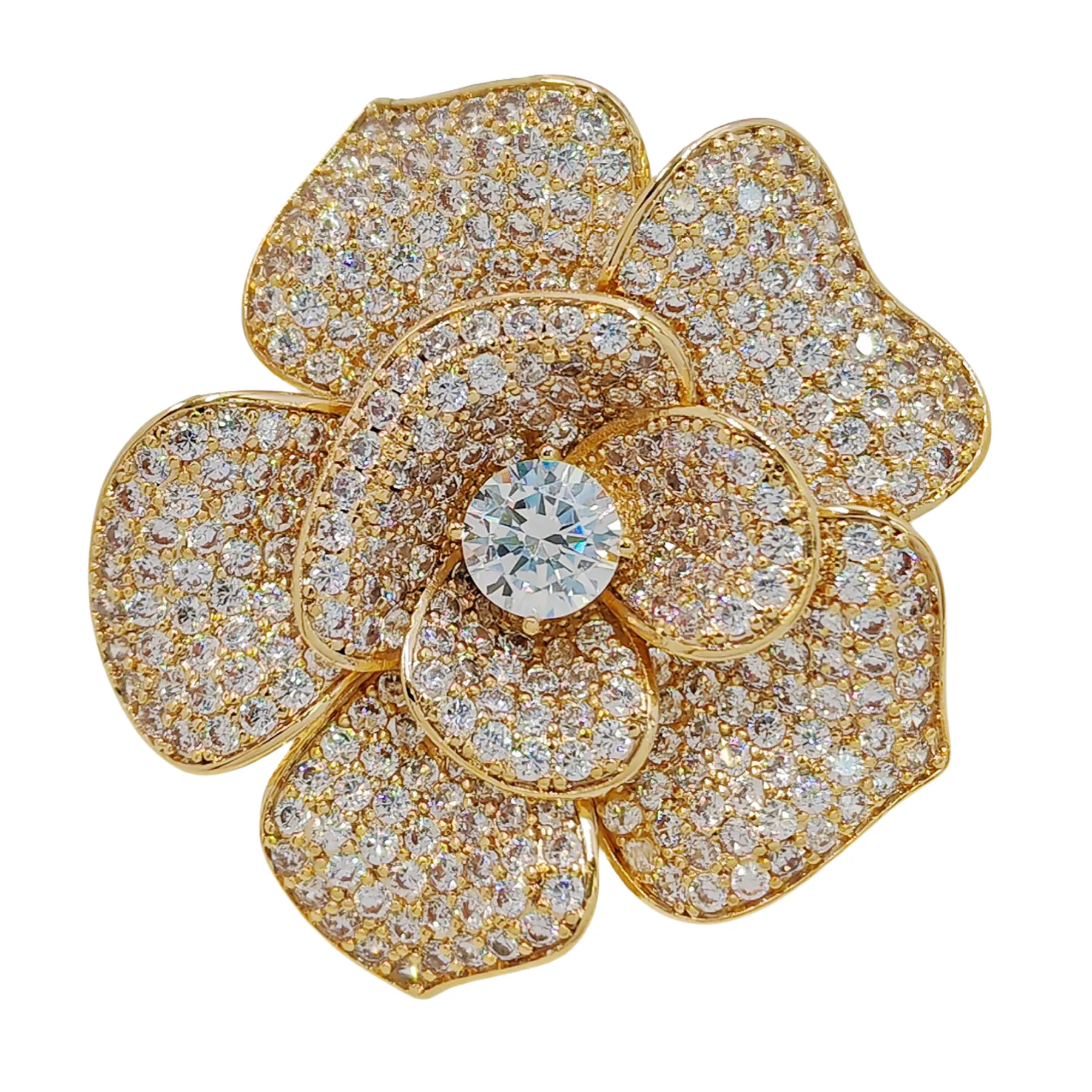 Exquisite Gold - Plated Flower - Shaped CZ Brooch - Perfect for Any Occasion