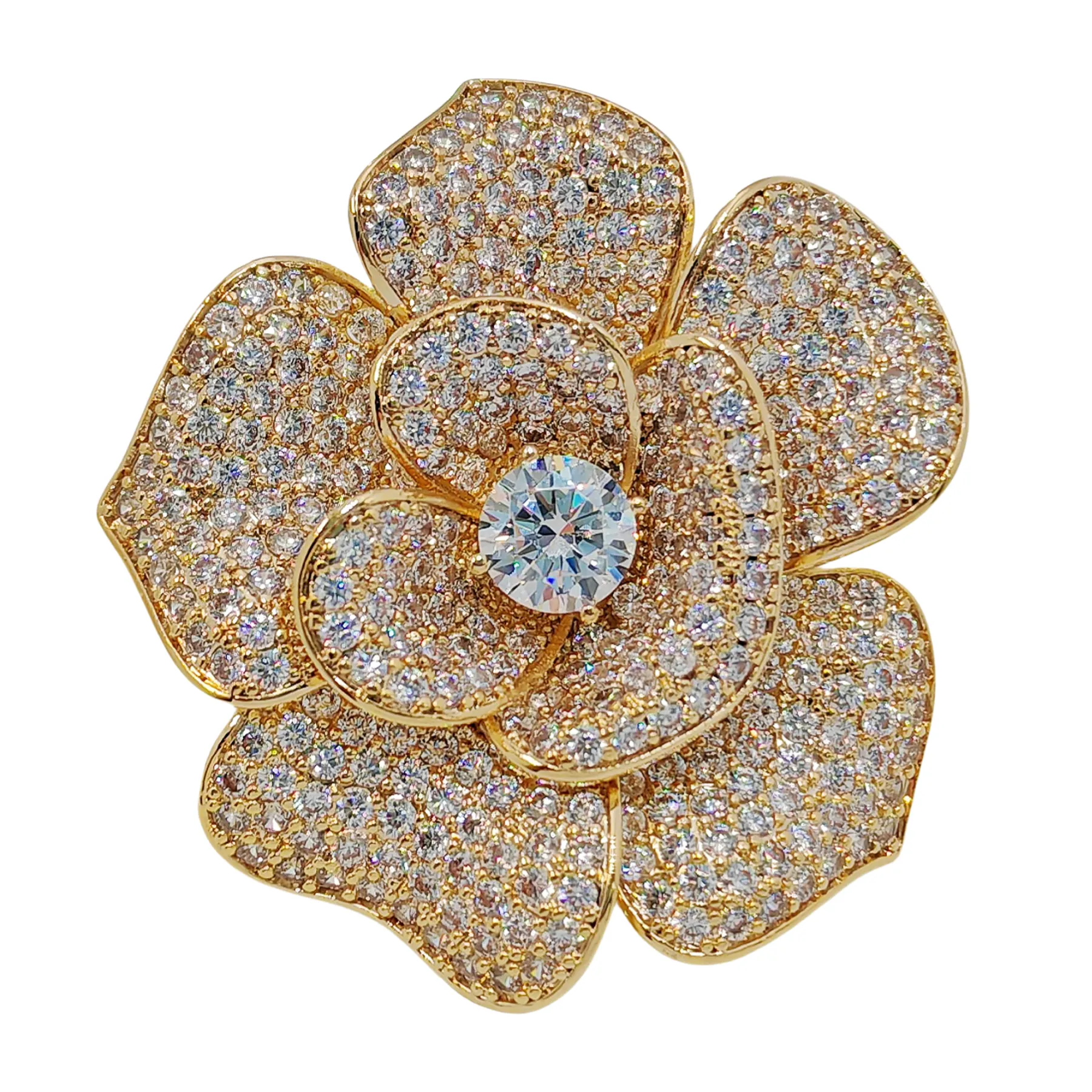 Exquisite Gold - Plated Flower - Shaped CZ Brooch - Perfect for Any Occasion