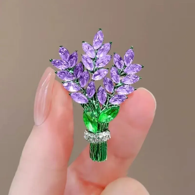 Exquisite Purple Lavender Brooch Women'S Brooches Crystal Rhinestone Bouquet Pins Clothing Coat Luxury Jewelry Girl Gift