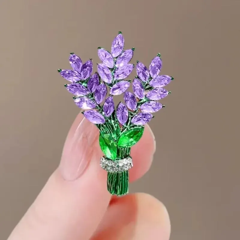Exquisite Purple Lavender Brooch Women'S Brooches Crystal Rhinestone Bouquet Pins Clothing Coat Luxury Jewelry Girl Gift