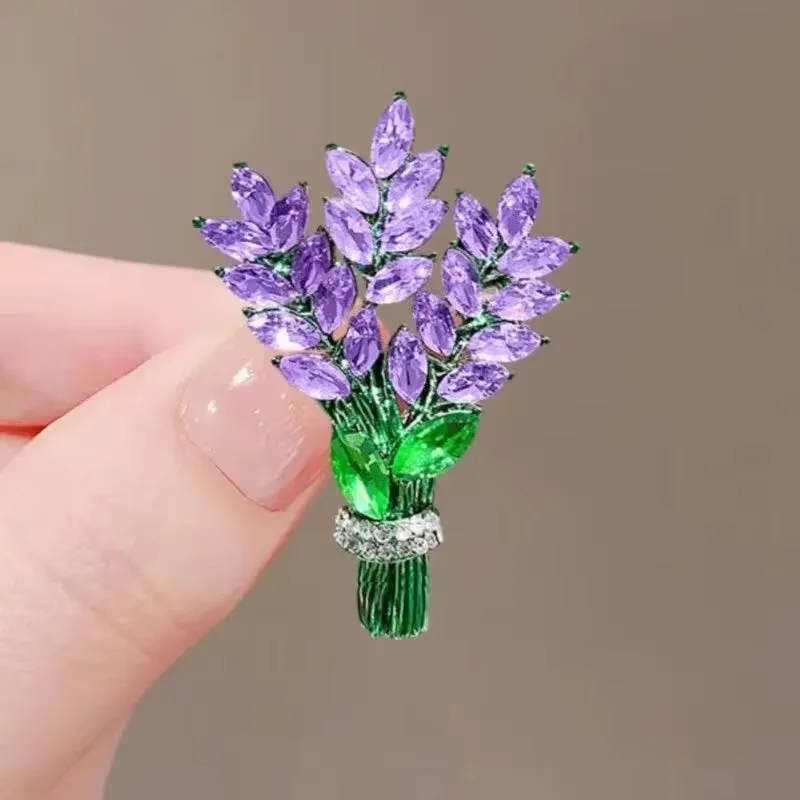 Exquisite Purple Lavender Brooch Women'S Brooches Crystal Rhinestone Bouquet Pins Clothing Coat Luxury Jewelry Girl Gift