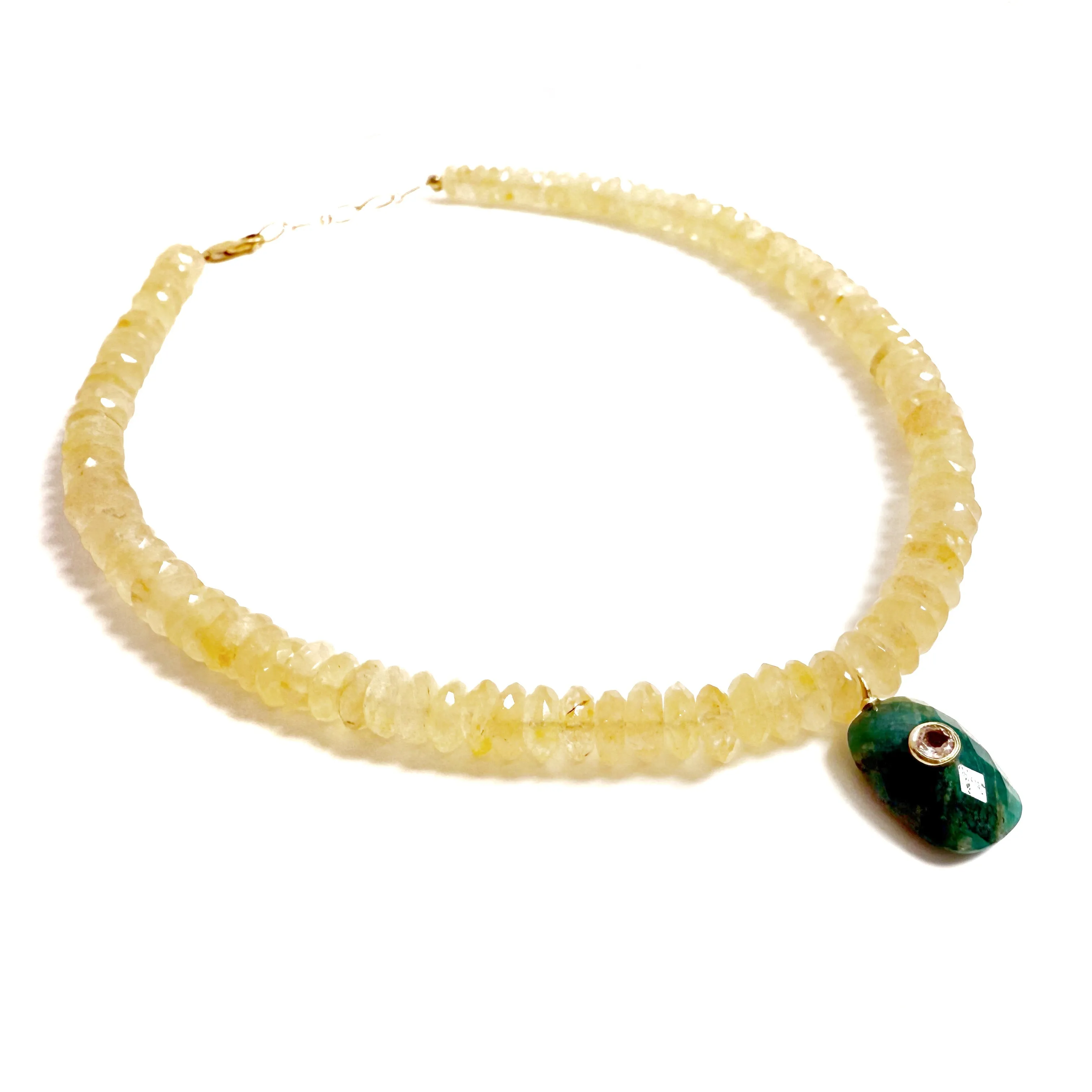 Faceted Yellow Topaz with Charm Necklace