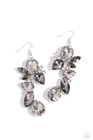 Fancy Flaunter - Silver - Marquise Cut and Teardrop Hematite Rhinestone Paparazzi Fishhook Earrings