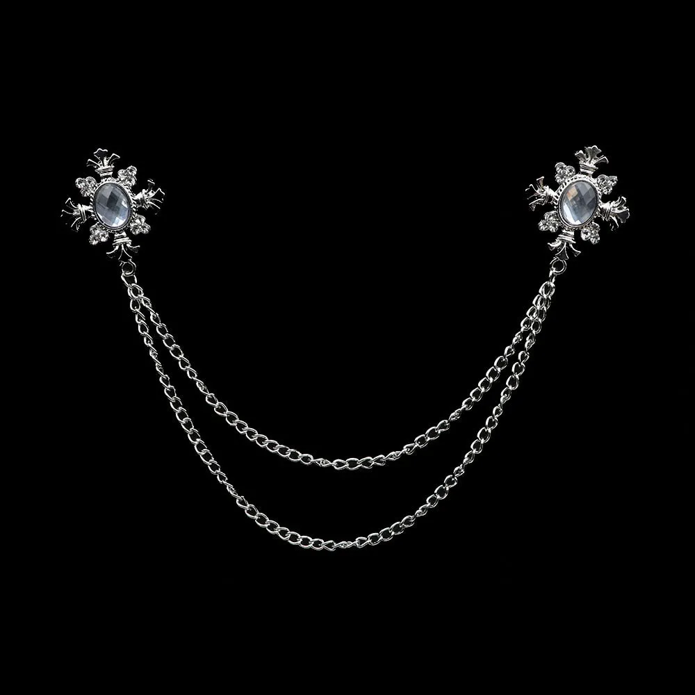 FASHION GENTLEMAN TASSEL BROOCH FOR MEN SUIT SHIRT COLLAR CRYSTAL CROSS CHAIN LAPEL PIN RHINESTONE RETRO WEDDING ACCESSORIES