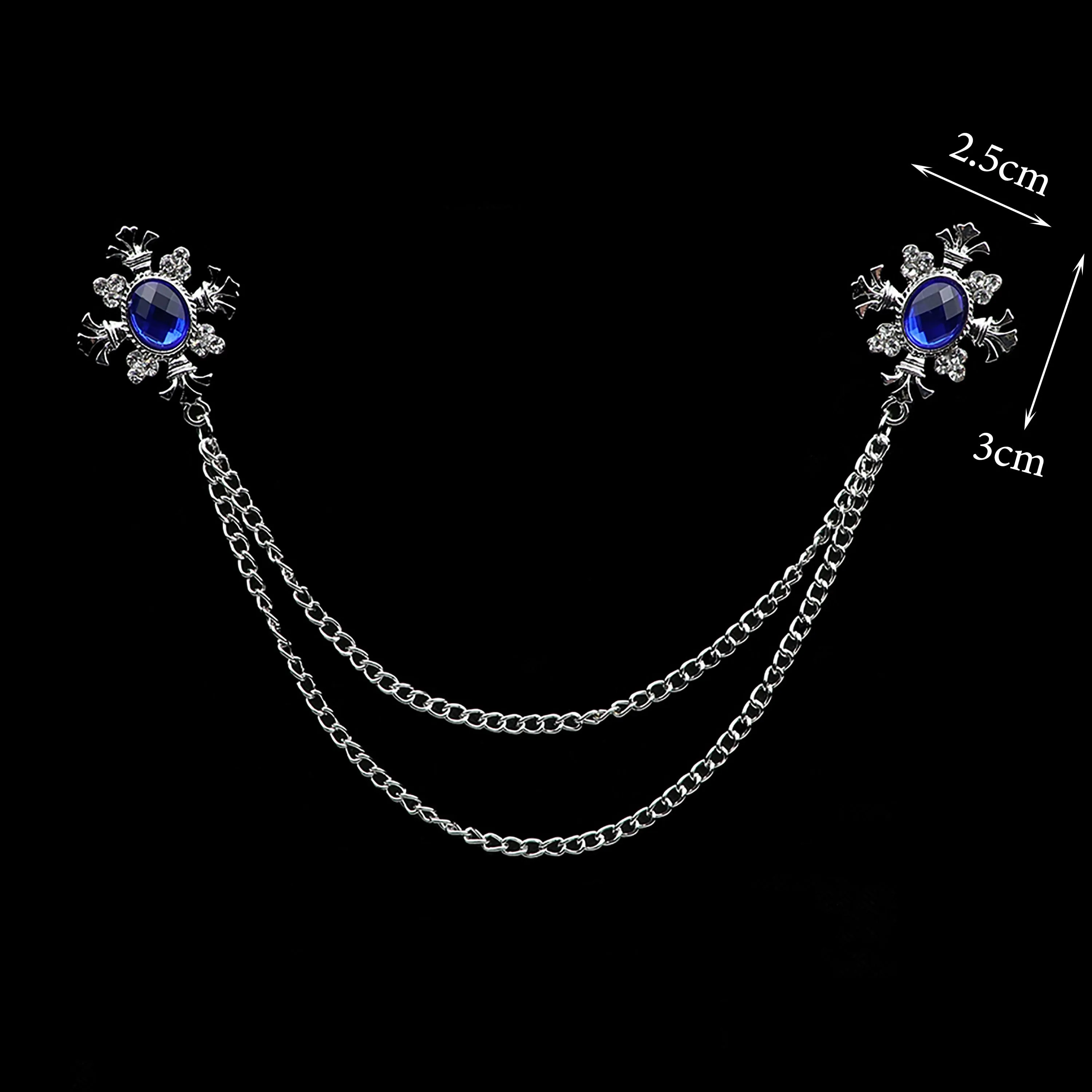FASHION GENTLEMAN TASSEL BROOCH FOR MEN SUIT SHIRT COLLAR CRYSTAL CROSS CHAIN LAPEL PIN RHINESTONE RETRO WEDDING ACCESSORIES