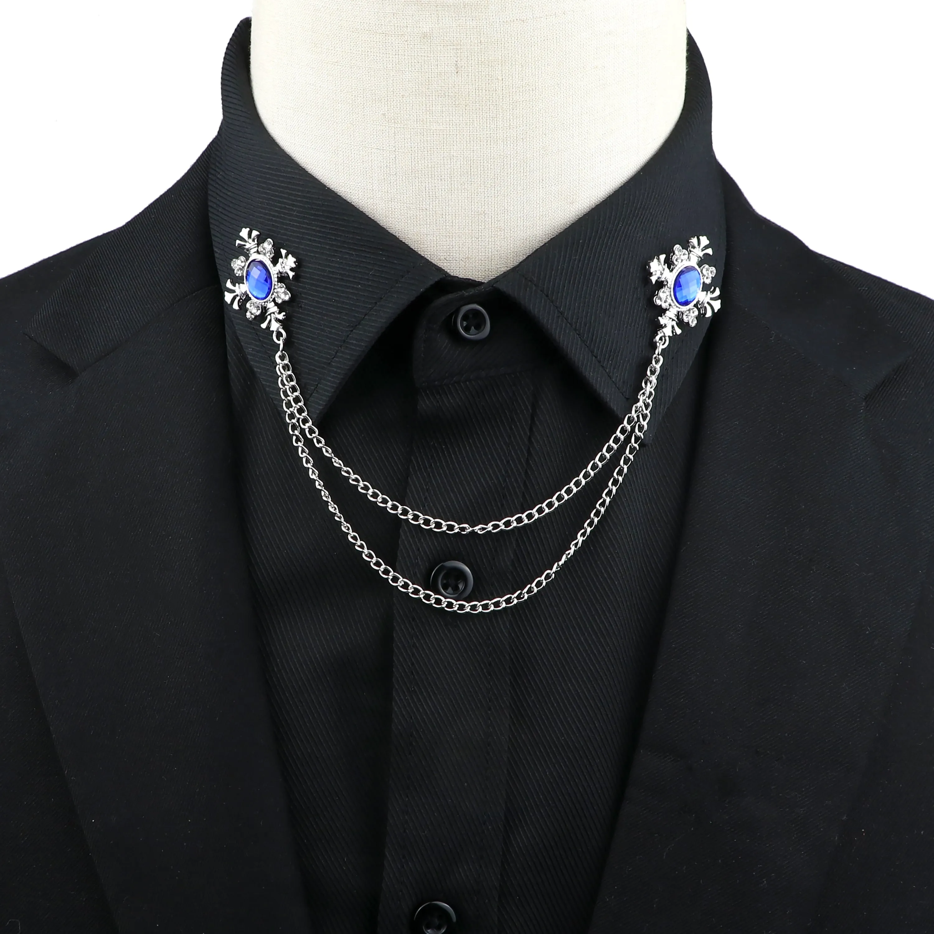 FASHION GENTLEMAN TASSEL BROOCH FOR MEN SUIT SHIRT COLLAR CRYSTAL CROSS CHAIN LAPEL PIN RHINESTONE RETRO WEDDING ACCESSORIES