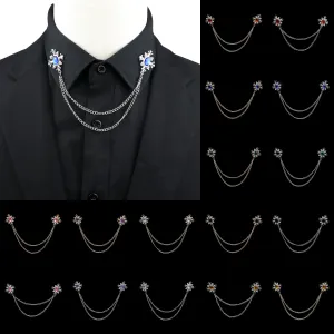 FASHION GENTLEMAN TASSEL BROOCH FOR MEN SUIT SHIRT COLLAR CRYSTAL CROSS CHAIN LAPEL PIN RHINESTONE RETRO WEDDING ACCESSORIES